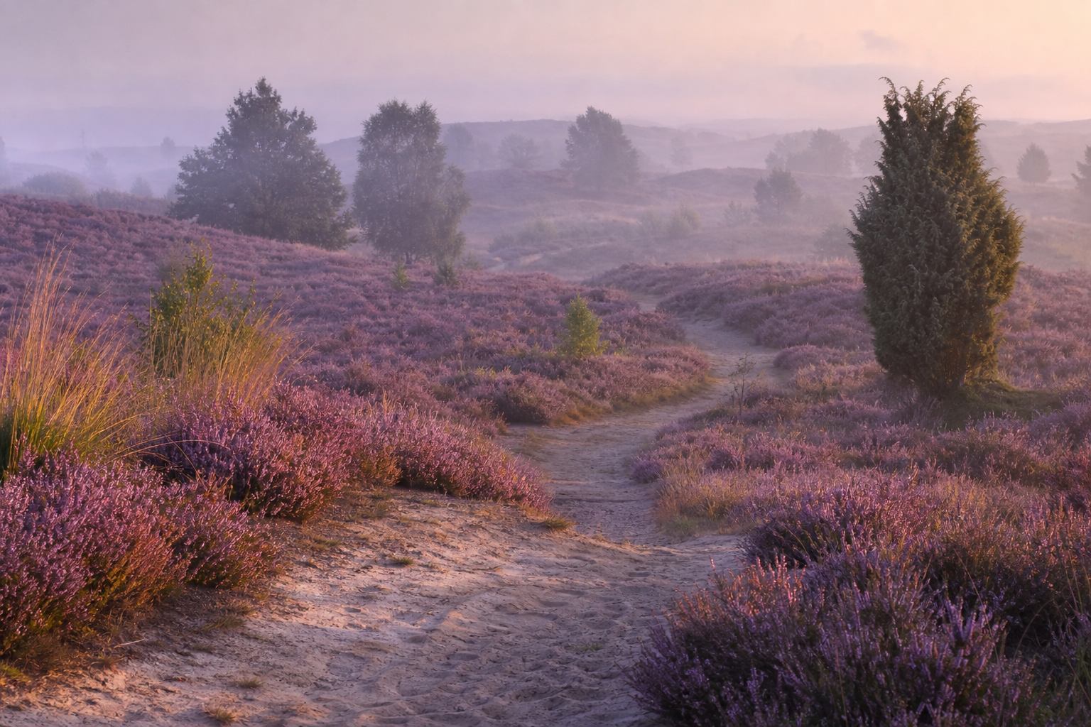 Violett blühende Lüneburger Heide im Spätsommer